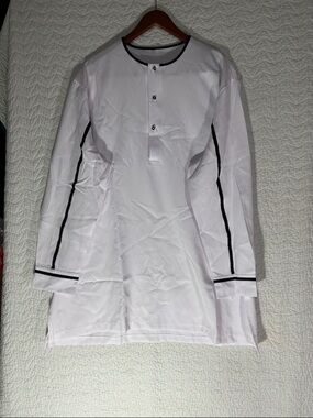 Men's White Casual Button-Down Kaftan with Black Trim